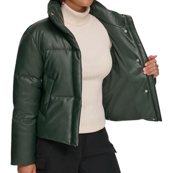 Levi's Water Resistant Vegan Leather Short Puffer Jacket Spruce NEW Size XLarge - Picture 5 of 6